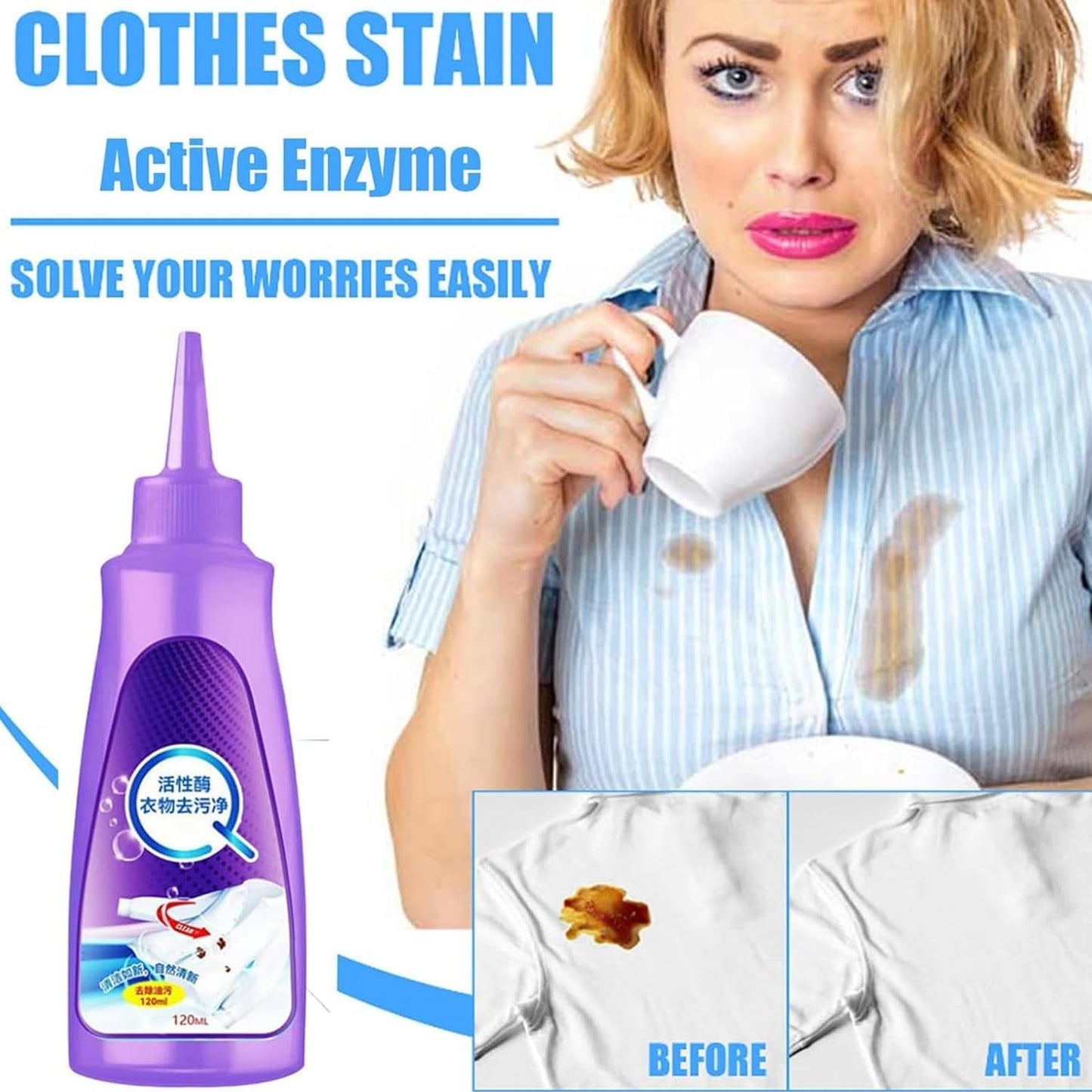 All color Stain Remover for Clothes,Active Enzyme Laundry Stain Remover | Multi-Purpose Roll Bead Fabric Clothes Stain Remover for Cotton, Linen, Polyester, Blended Fabric (120 ML)